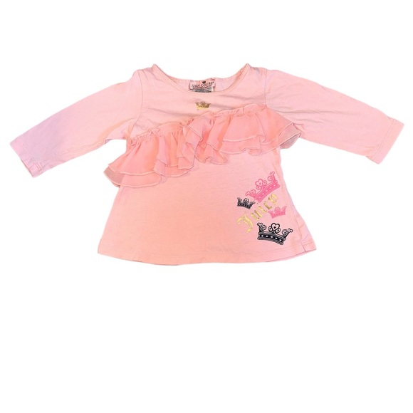Juicy Couture Pink Long Sleeve Ruffle Blouse Size 6-12 Months - Picture 2 of 6